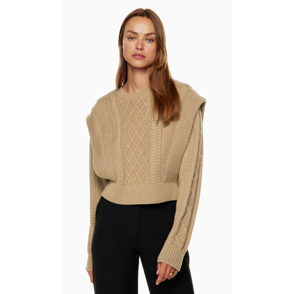 Aritzia Babaton Seek Sweater Cable-knit shoulder pad sweater - Picture 1 of 7